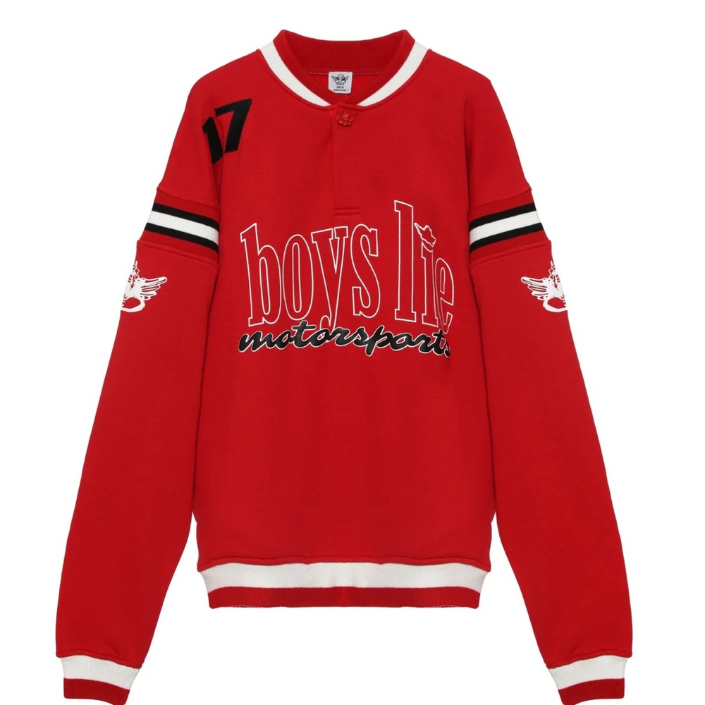 Boys Lie Red Motorsport Crewneck Sweater with White & Black Trim